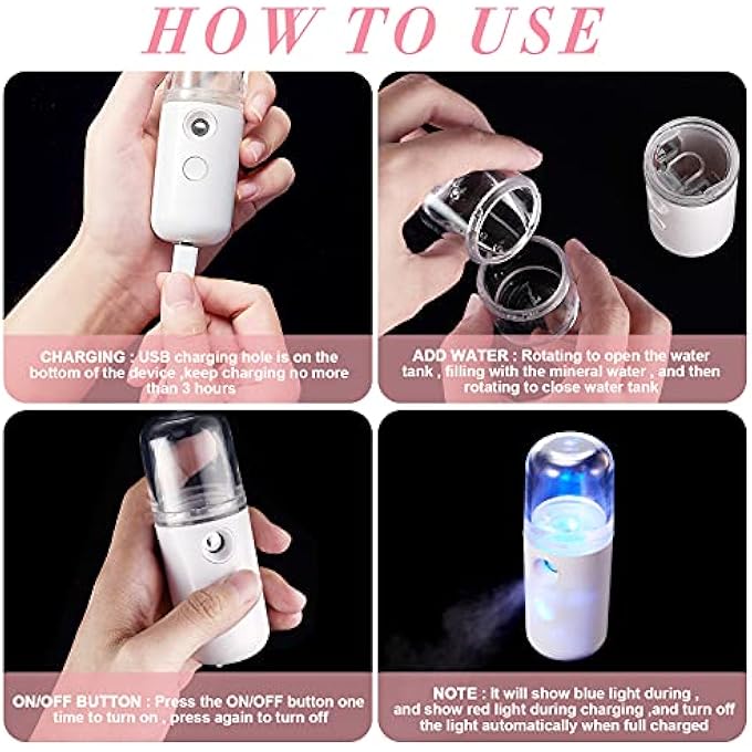 Excefore PORTABLE USB RECHARGEABLE NANO FACIAL MISTER SET, 30ML MINI FACE HUMIDIFIER & HYDRATING SPRAYER, IDEAL FOR SKINCARE AND MAKEUP, DUAL COLORS (BLACK & WHITE), 2 PACK - Image 3